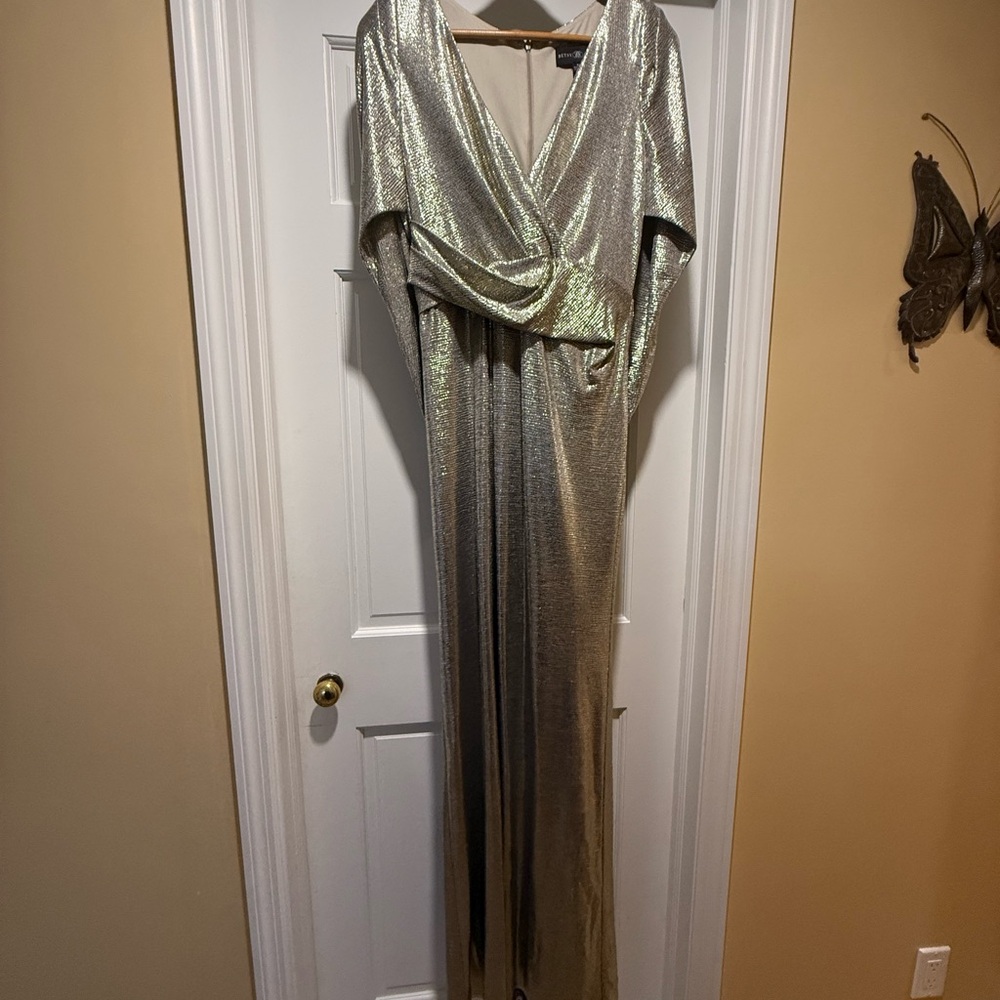 Betsy & Adam Shimmering Gold Maxi Dress